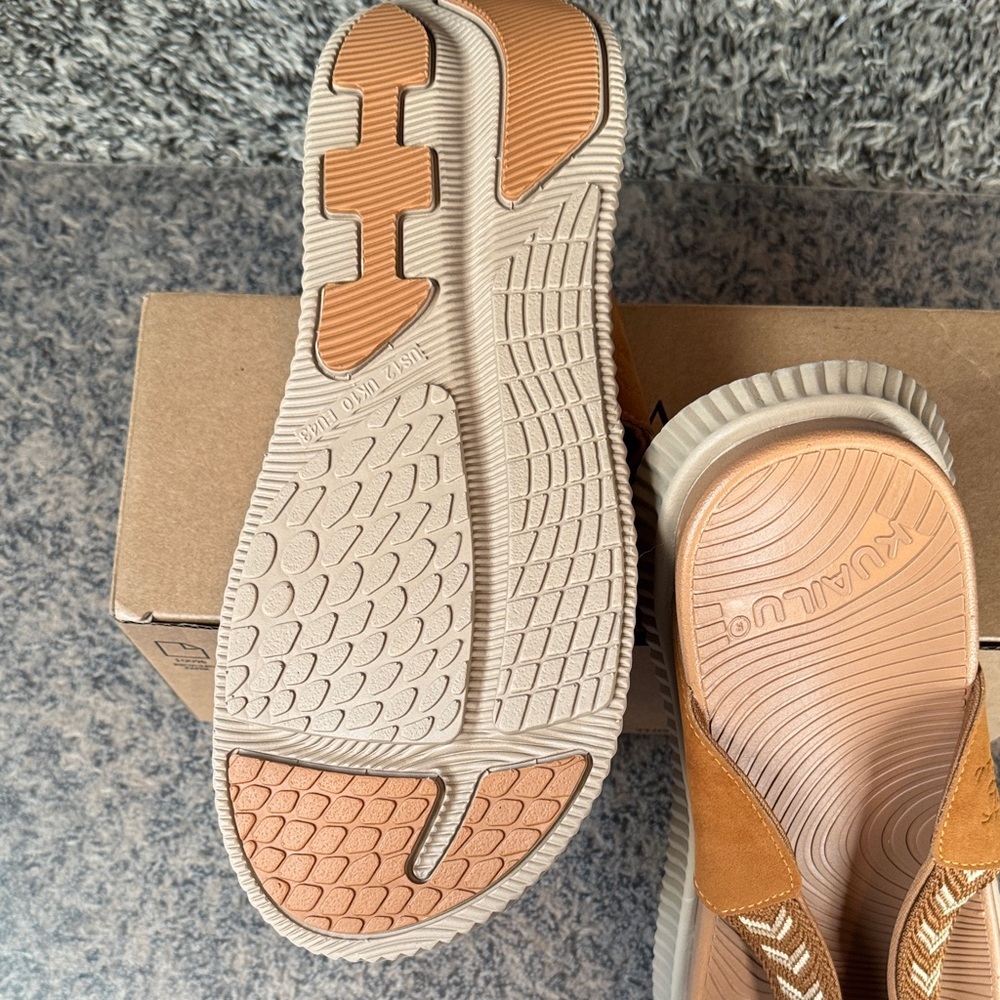 Kulai Uo Tan Sandals for Men size 12 wide khaki color, thick foam sole - Picture 5 of 8